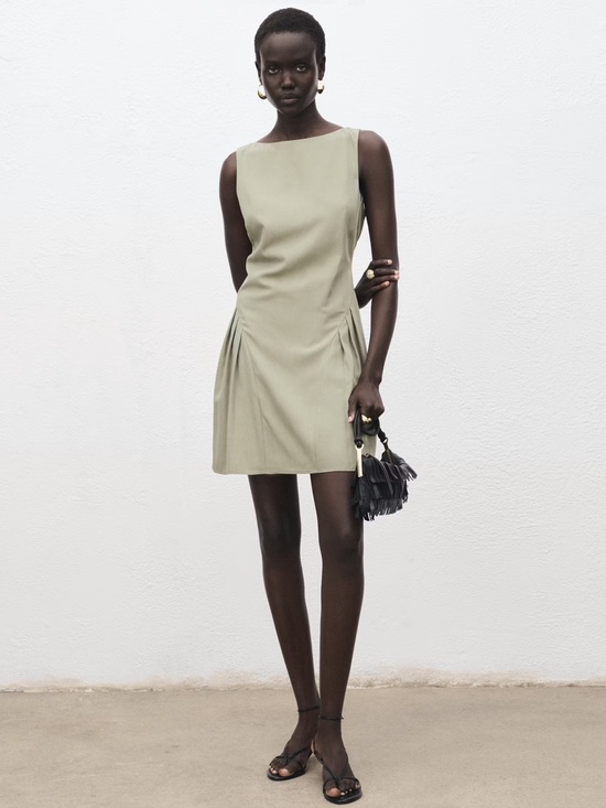 Mango Dresses & Skirts - Mango Olive boat neck dress with pleats NWT